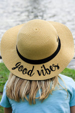 C.C Girls Embroidered Sun Hat - Good Vibes (Natural)