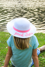 C.C Girls Embroidered Sun Hat - Good Vibes (White)