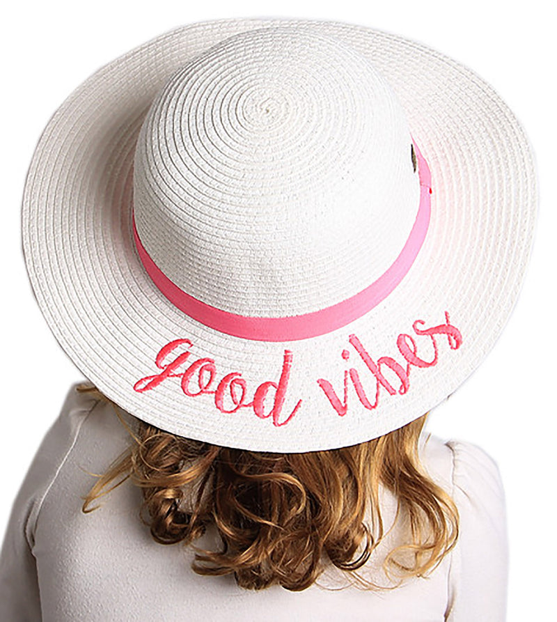 C.C Girls Embroidered Sun Hat - Good Vibes (White)