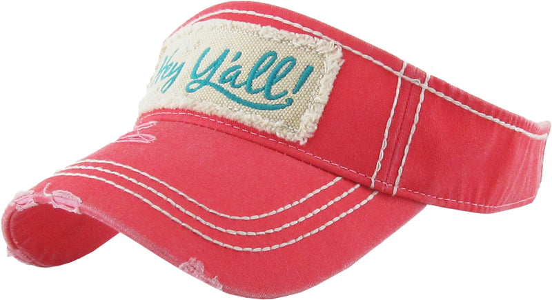 Distressed Visor - Hey Y'all (Coral)