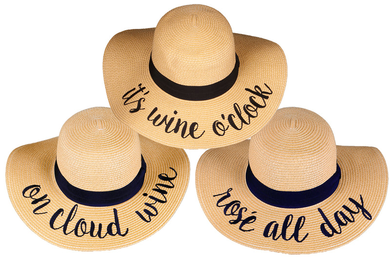 C.C Embroidered Sun Hat Trio- It's Wine O'Clock, On Cloud Wine, Rosé All Day
