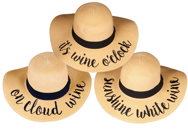 C.C Embroidered Sun Hat Trio- It's Wine O'Clock, On Cloud Wine, Sunshine White Wine