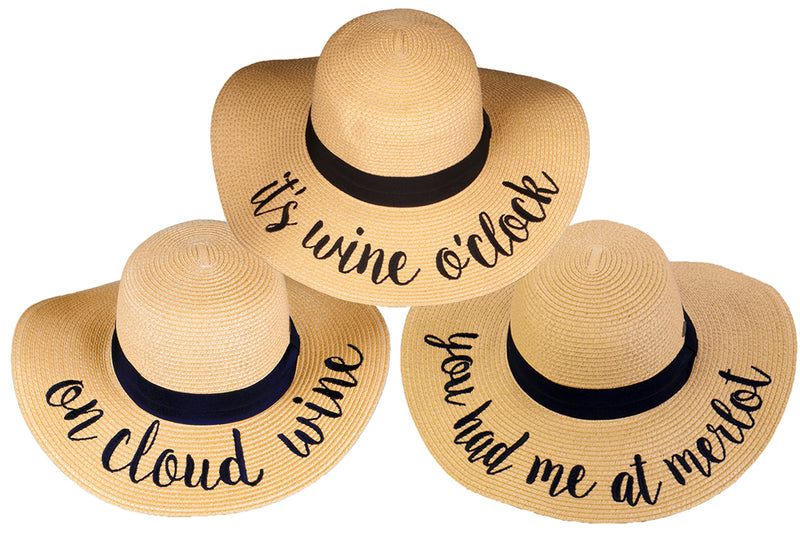 C.C Embroidered Sun Hat Trio- It's Wine O'Clock, On Cloud Wine, You Had Me at Merlot