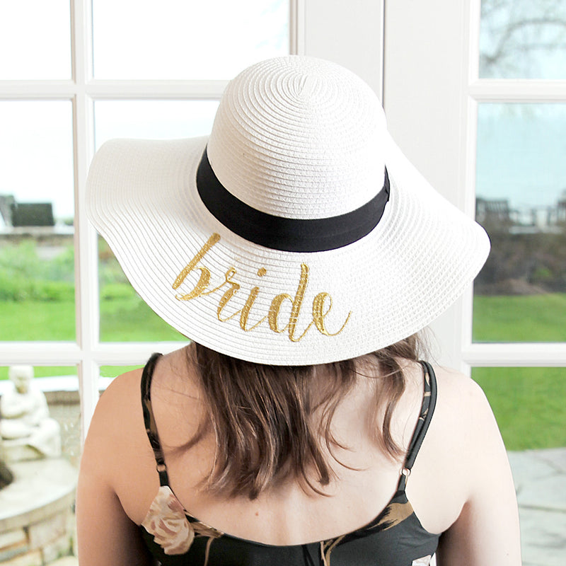 C.C Embroidered Sun Hat - Bride (White with Gold Lettering)