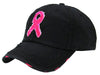 Women’s Breast Cancer Awareness Pink Ribbon Logo Hope Shredded Baseball Hat Cap - Black
