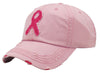 Women’s Breast Cancer Awareness Pink Ribbon Logo Hope Shredded Baseball Hat Cap - Pink