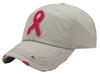 Women’s Breast Cancer Awareness Pink Ribbon Logo Hope Shredded Baseball Hat Cap - Beige