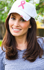 Women’s Breast Cancer Awareness Pink Ribbon Logo Hope Shredded Baseball Hat Cap - Beige