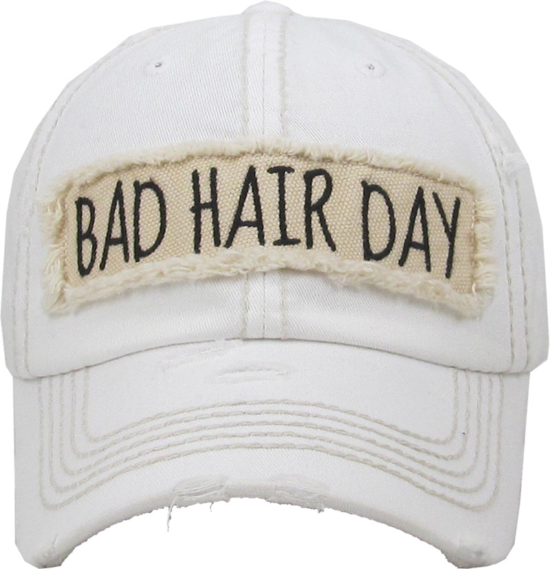 Distressed Patch Baseball Cap - Bad Hair Day (White)