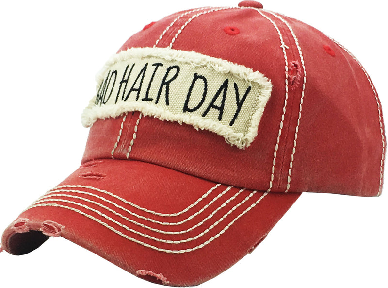 Distressed Patch Baseball Cap - Bad Hair Day (Red)