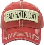 Distressed Patch Baseball Cap - Bad Hair Day (Red)