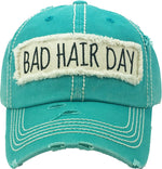 Distressed Patch Baseball Cap -Bad Hair Day (Turquoise)
