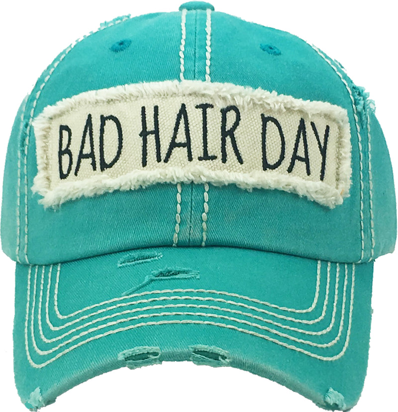 Distressed Patch Baseball Cap -Bad Hair Day (Turquoise)