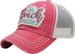 Distressed Patch Baseball Cap - Beach Please (Coral)