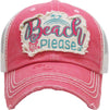 Distressed Patch Baseball Cap - Beach Please (Coral)