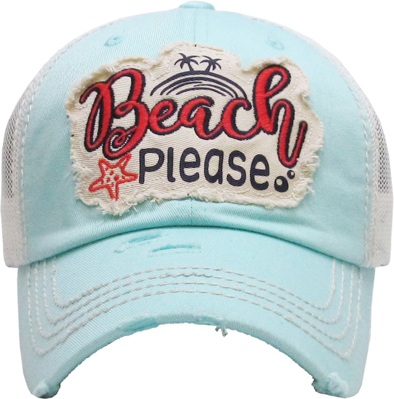 Distressed Patch Baseball Cap - Beach Please (Mint)