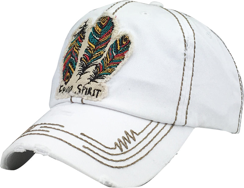 Distressed Patch Baseball Cap - Free Spirit (White)