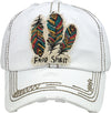Distressed Patch Baseball Cap - Free Spirit (White)