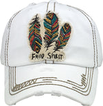 Distressed Patch Baseball Cap - Free Spirit (White)