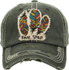 Distressed Patch Baseball Cap - Free Spirit (Olive)