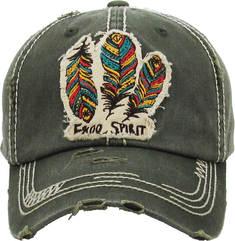 Distressed Patch Baseball Cap - Free Spirit (Olive)