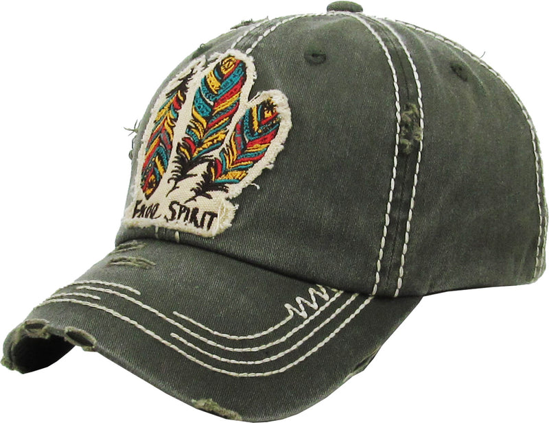 Distressed Patch Baseball Cap - Free Spirit (Olive)