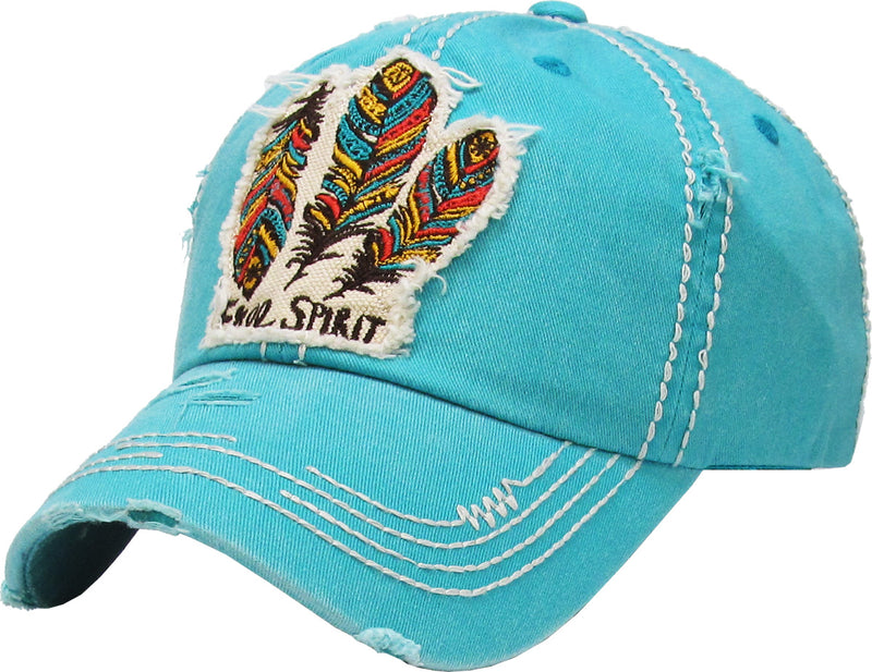 Distressed Patch Baseball Cap - Free Spirit (Turquoise)