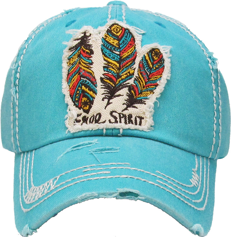 Distressed Patch Baseball Cap - Free Spirit (Turquoise)