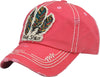 Distressed Patch Baseball Cap - Free Spirit (Coral)