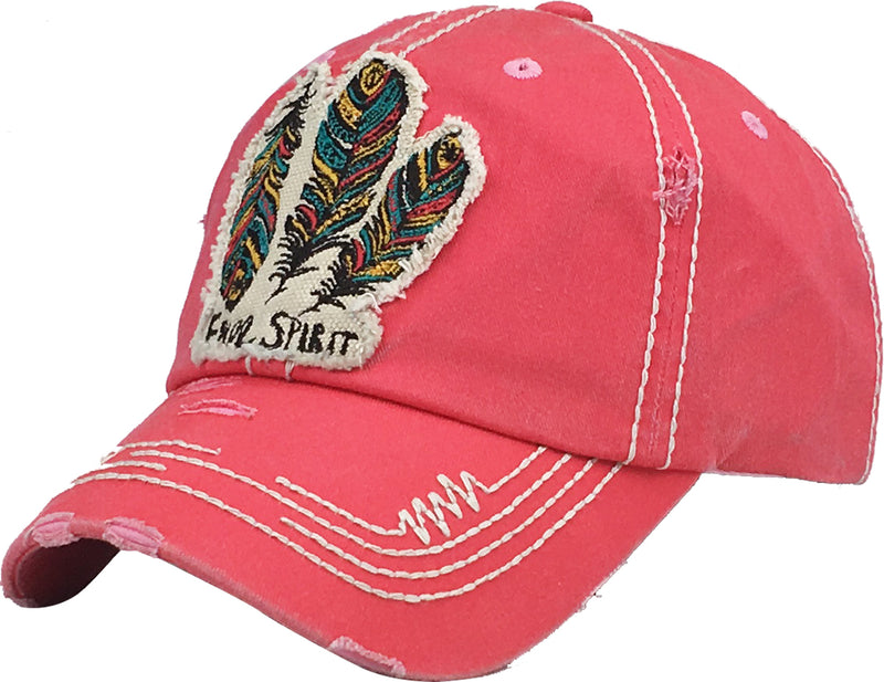 Distressed Patch Baseball Cap - Free Spirit (Coral)
