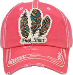 Distressed Patch Baseball Cap - Free Spirit (Coral)