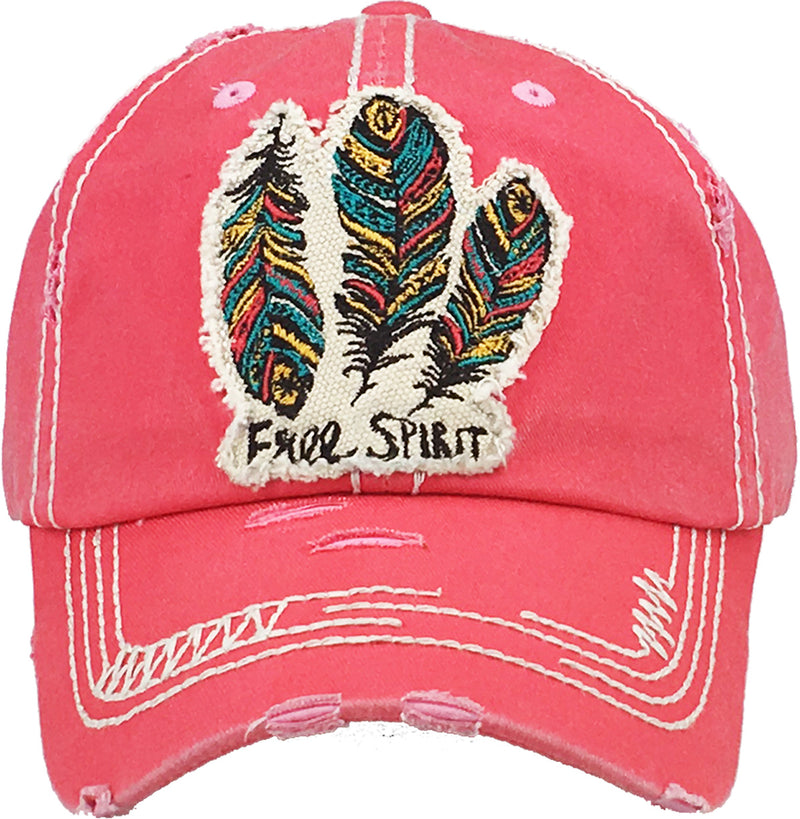 Distressed Patch Baseball Cap - Free Spirit (Coral)