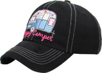 Distressed Patch Baseball Cap - Happy Camper (Black)