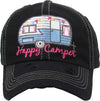 Distressed Patch Baseball Cap - Happy Camper (Black)