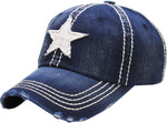 Distressed Patch Baseball Cap - Star (Dark Denim)