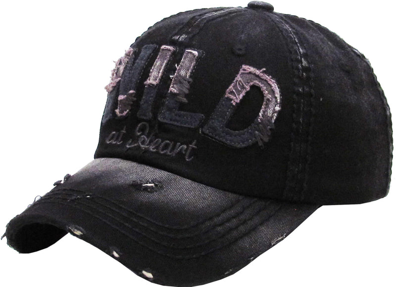 Distressed Patch Baseball Cap - Wild at Heart (Black)