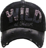 Distressed Patch Baseball Cap - Wild at Heart (Black)
