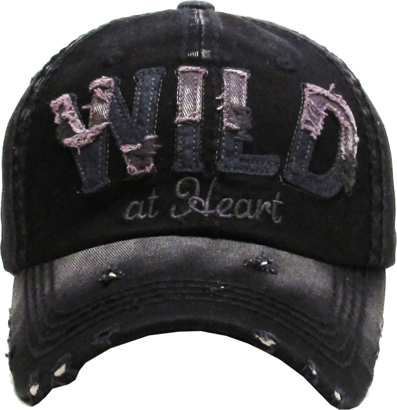 Distressed Patch Baseball Cap - Wild at Heart (Black)