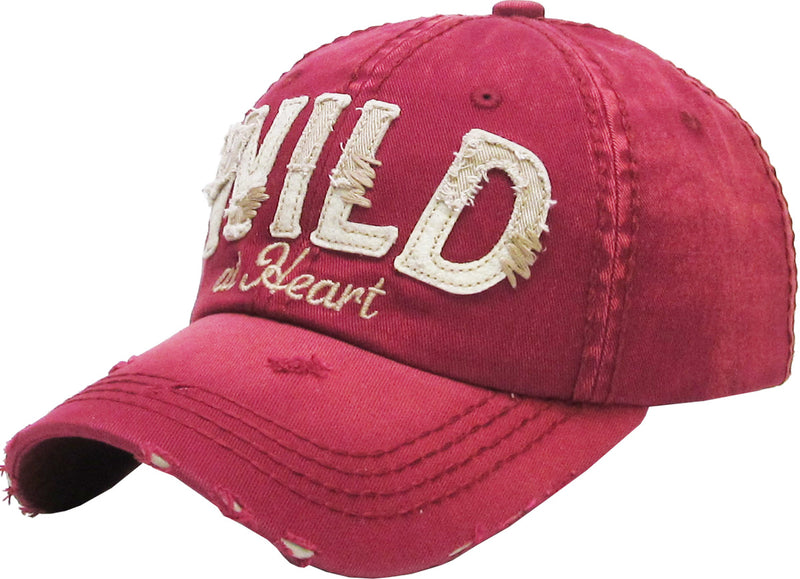 Distressed Patch Baseball Cap - Wild at Heart (Red)