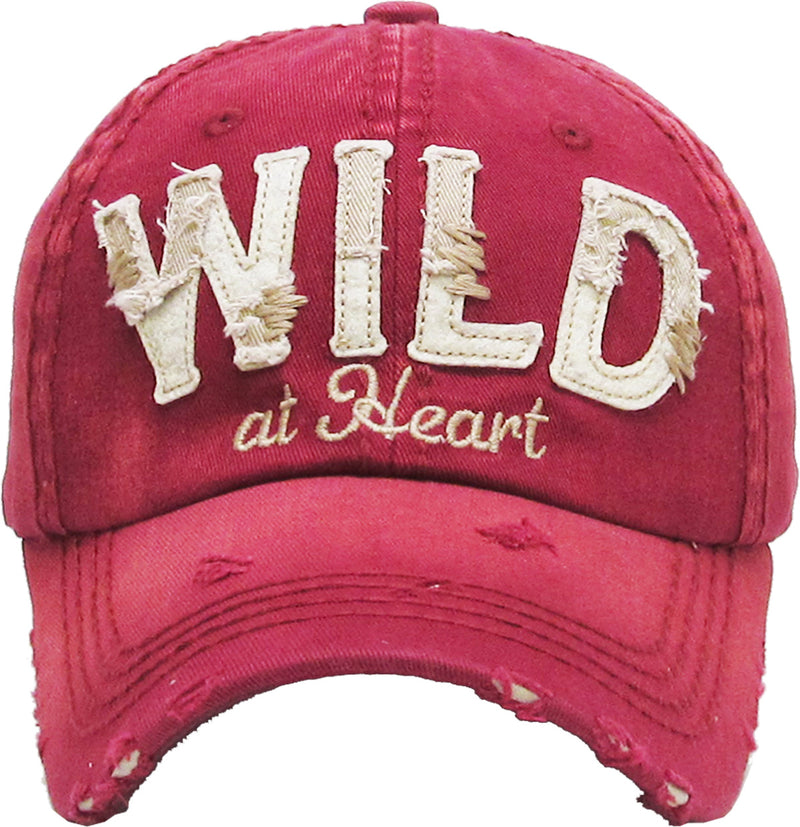 Distressed Patch Baseball Cap - Wild at Heart (Red)