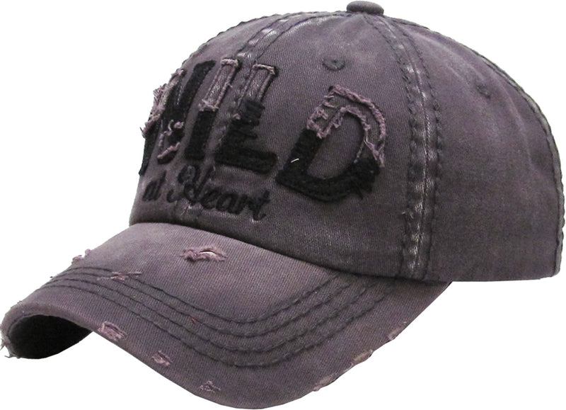 Distressed Patch Baseball Cap - Wild at Heart (Grey)