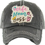 Distressed Patch Hat - Wife Mom Boss