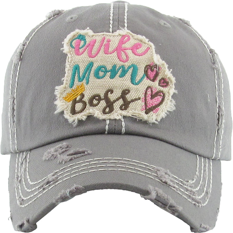Distressed Patch Hat - Wife Mom Boss