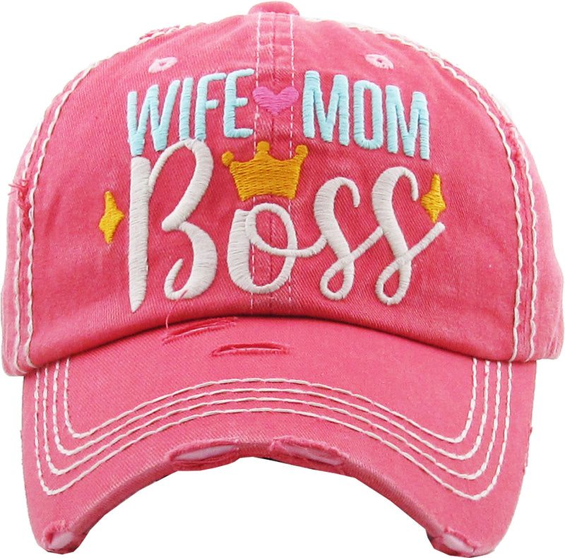 Distressed Patch Hat - Wife Mom Boss