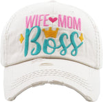 Distressed Patch Hat - Wife Mom Boss