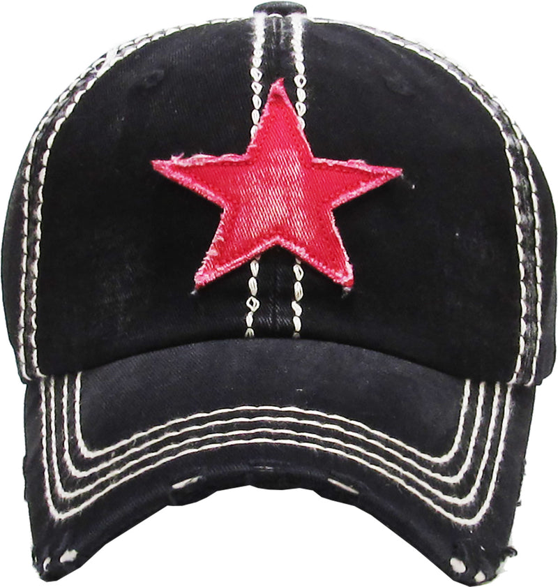Distressed Patch Baseball Cap - Star (Black)