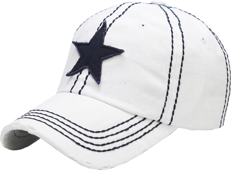 Distressed Patch Baseball Cap - Star (White)