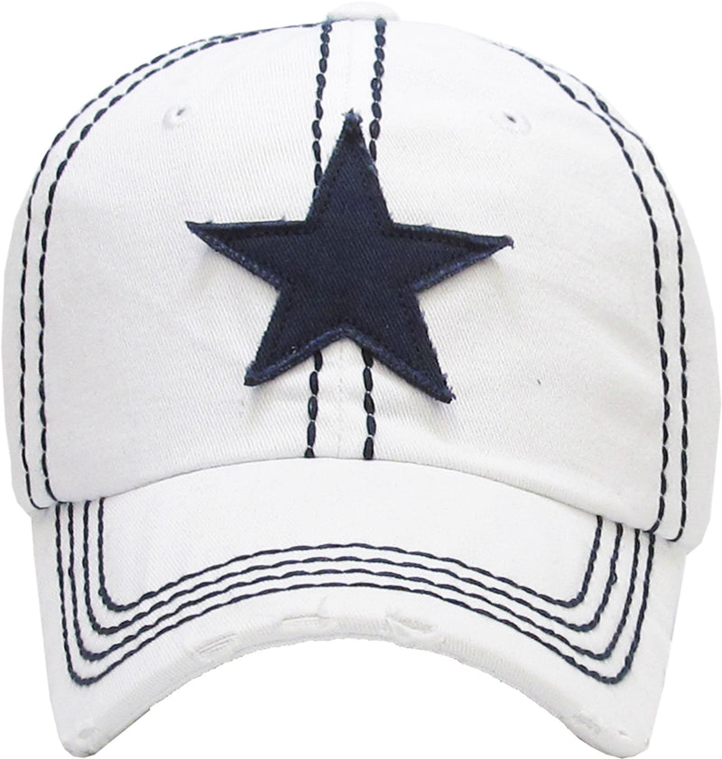 Distressed Patch Baseball Cap - Star (White)