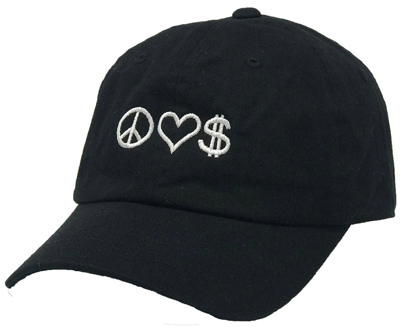 Unconstructed Dad Hat - Peace, Love, Money (Black)