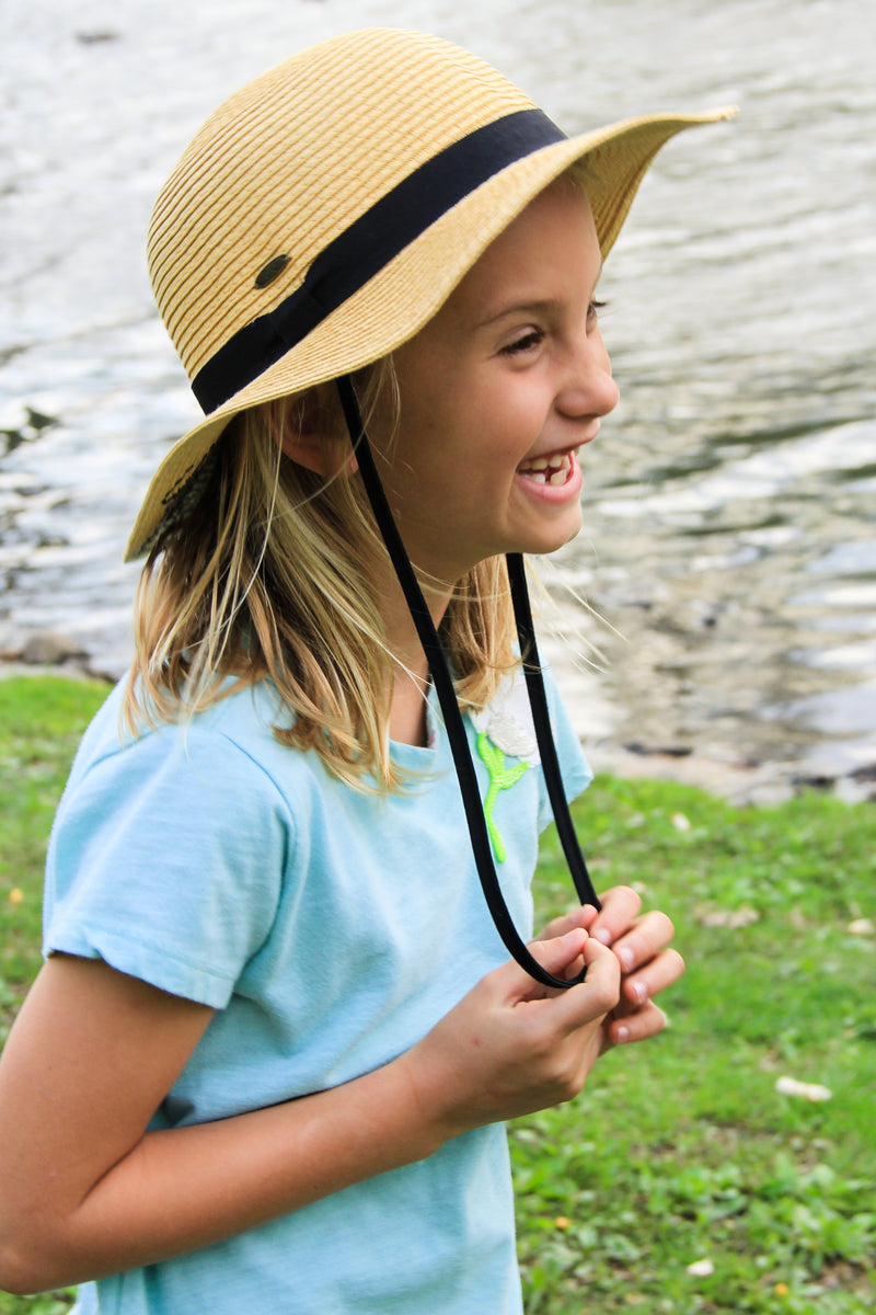 C.C Girls Embroidered Sun Hat - Always on Vacay (Natural)